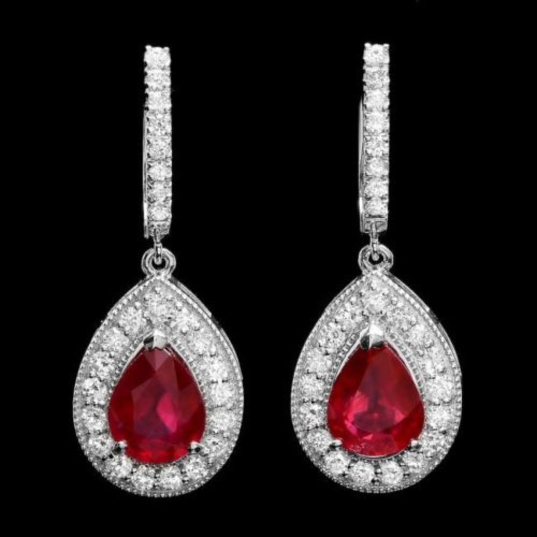 14k Gold 6.63ct Ruby 1.69ct Diamond Earrings - 2