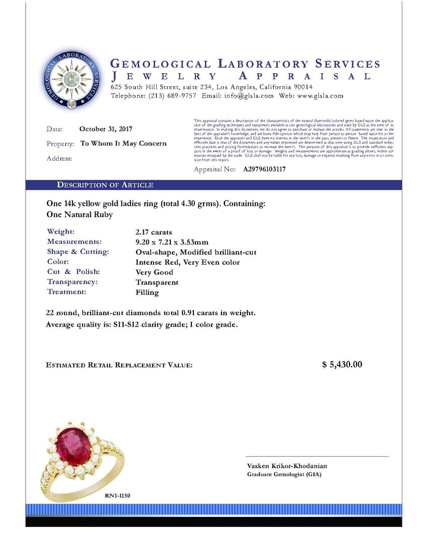 14k Yellow Gold 2.17ct Ruby 0.91ct Diamond Ring - 4
