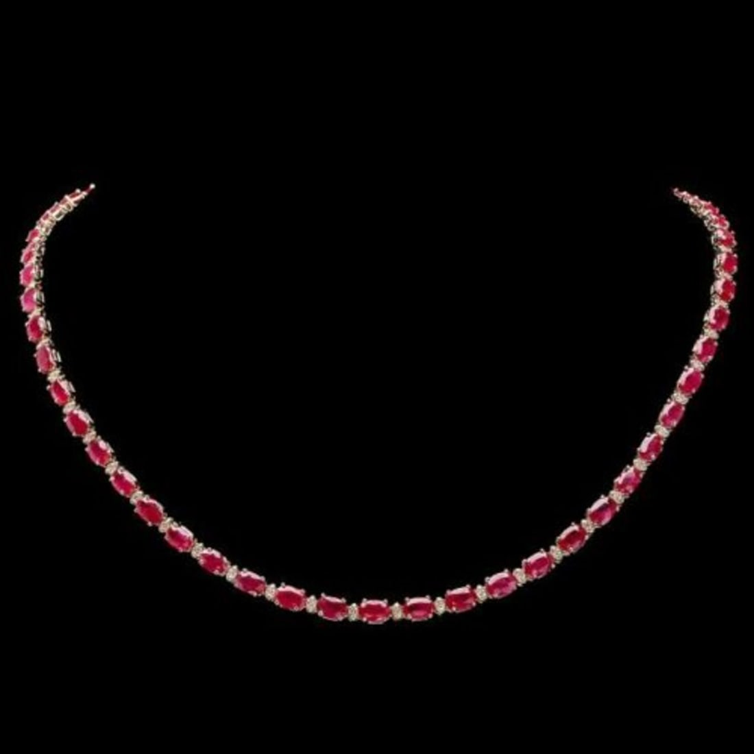 14K Yellow Gold 22.85ct Ruby and 1.05ct Diamond Necklace: Retail: $15,760.00 ****** 14K Yellow Gold 22.85ct Ruby and 1.05ct Diamond Necklace ****** Size: 18 / Metal: 14K Yellow Gold / Total Item Weight: 20.0 Grams / Country Made: United States / / Main Stone