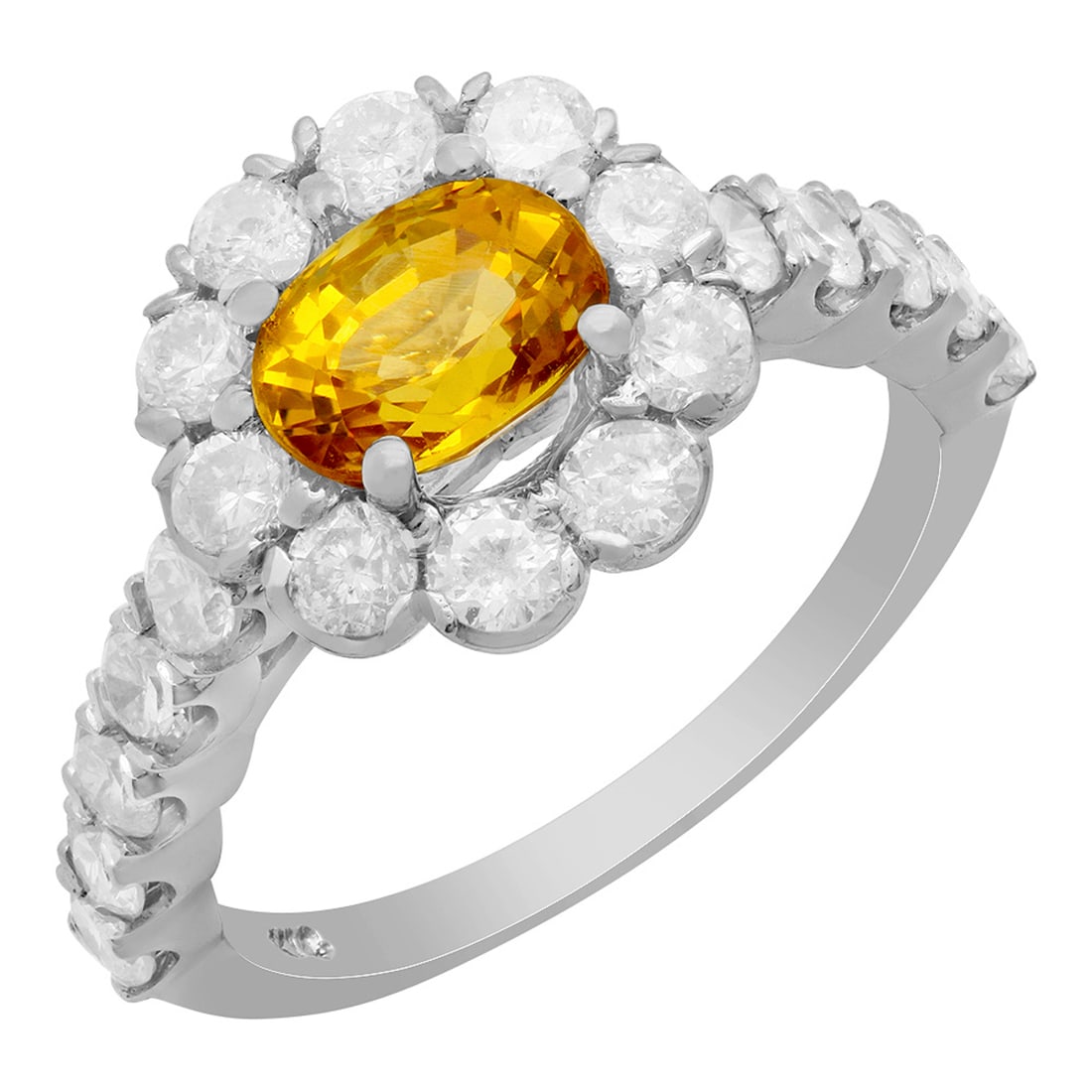 14k White Gold 1.43ct Yellow Sapphire 1.56ct Diamond Ring: Retail: $7,160.00 ****** 14k White Gold 1.43ct Yellow Sapphire 1.56ct Diamond Ring ****** Metal: 14K White Gold / Total Item Weight: 3.80 grams / Country Made: United States / / Main Stone: Yellow