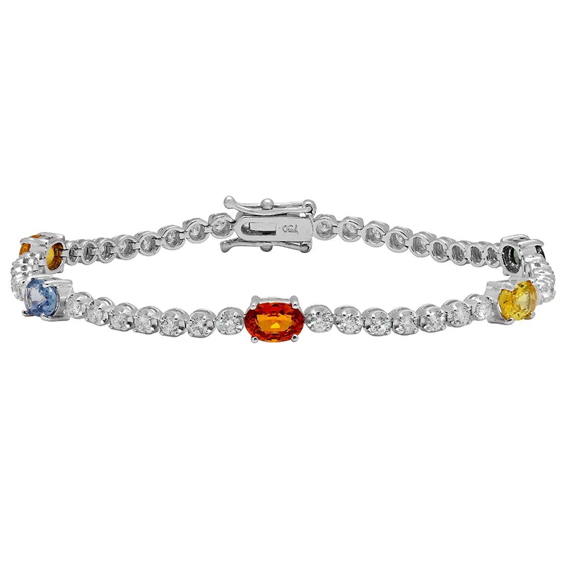 14k White Gold 3.51ct Sapphire 1.52ct Diamond Bracelet: Retail: $11,715.00 ****** 14k White Gold 3.51ct Sapphire 1.52ct Diamond Bracelet ****** Metal: 14K White Gold / Total Item Weight: 7.60 grams / Country Made: United States / / Main Stone: Sapphire /
