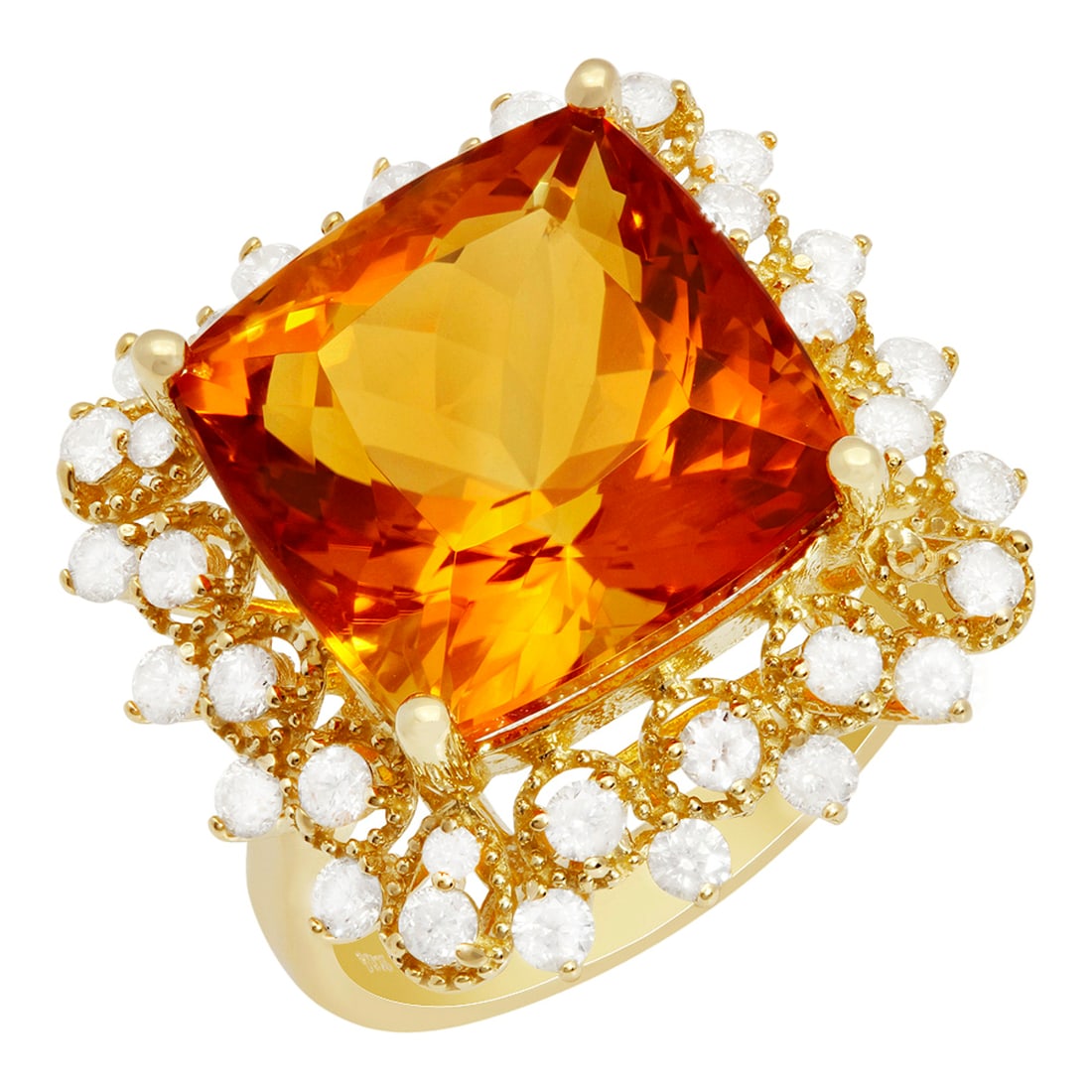 14k Yellow Gold 10.58ct Citrine 0.97ct Diamond Ring (1 of 5)