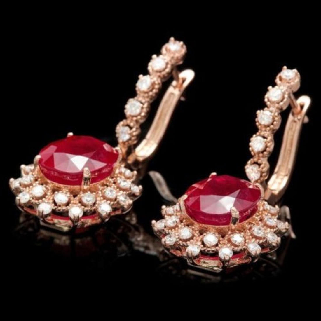 14k Rose 14.33ct Ruby 1.57ct Diamond Earrings - 2