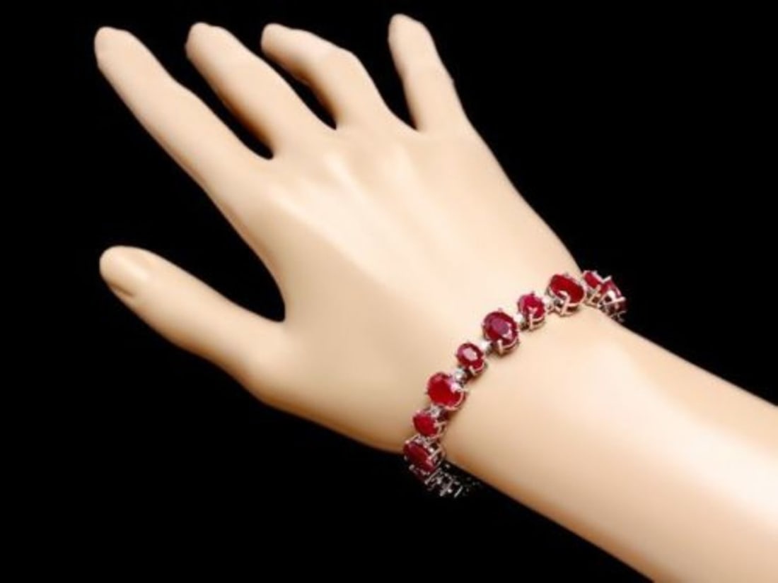 14K Gold 40.13ct Ruby 1.49ct Diamond Bracelet - 5