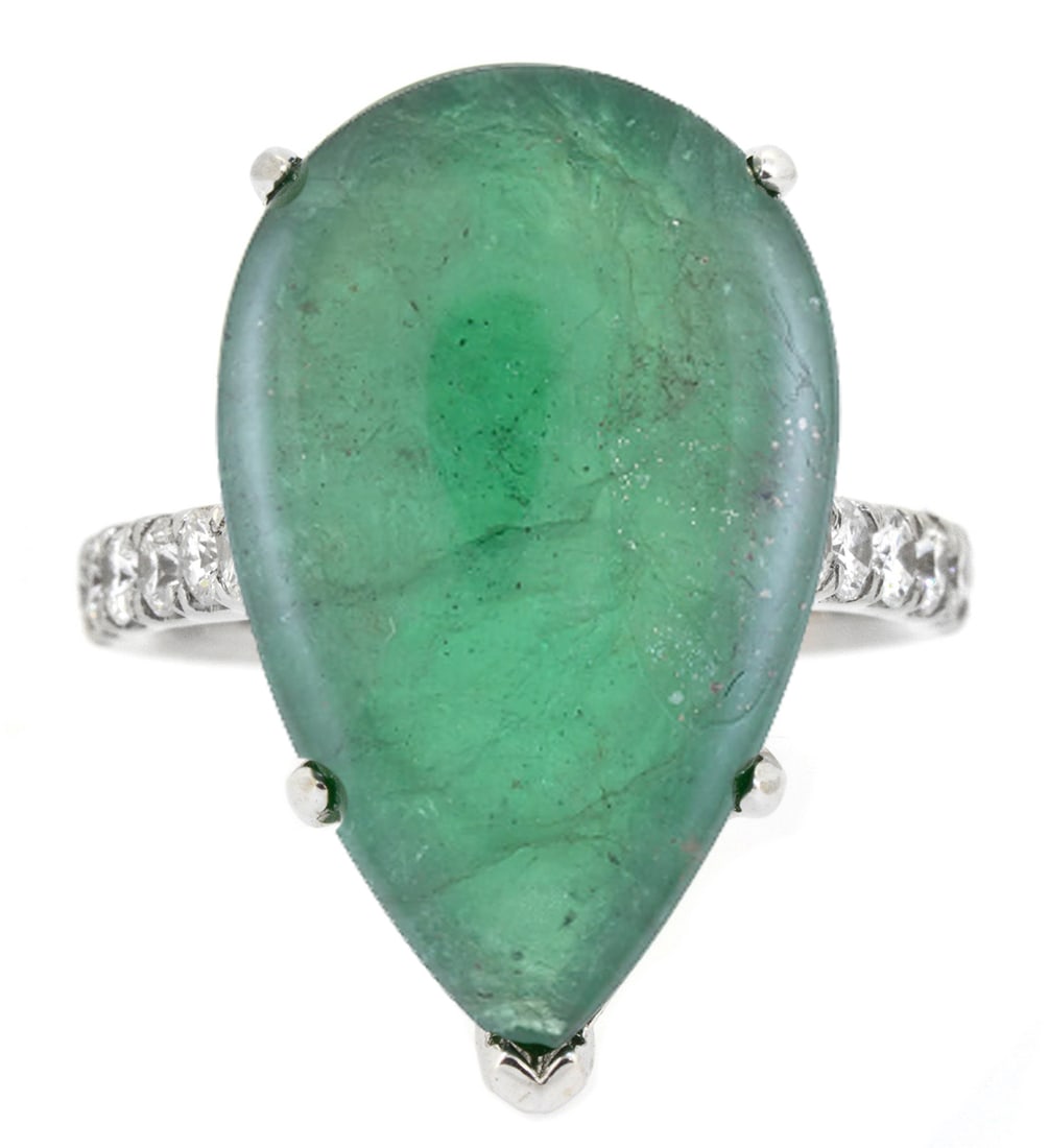 18K White Gold Ladies Ring with 14.02ct GIA Certified Emerald and 0.65ct tw Adjacent Diamonds (1 of 5)