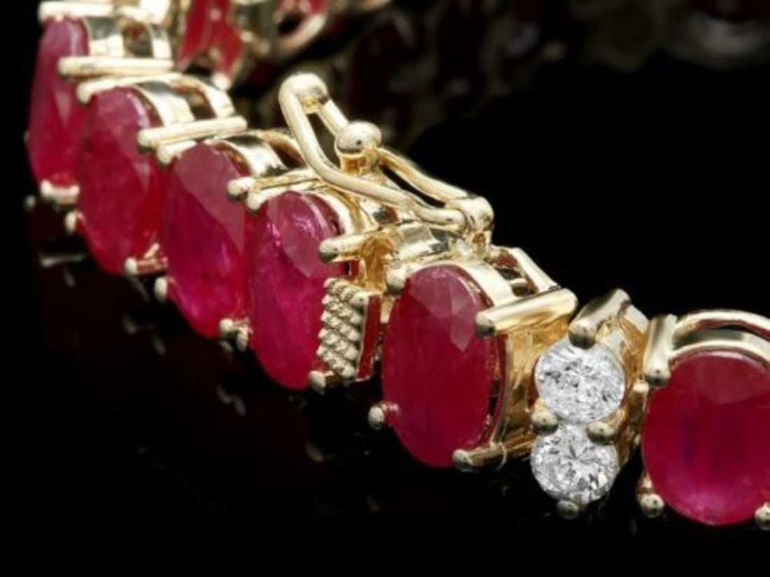 14K Gold 29.69ct Ruby 1.21ct Diamond Bracelet - 3