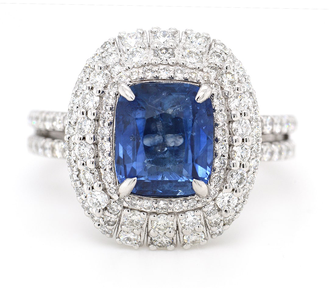 Platinum Ladies Ring with 2.75ct GIA Certified Natural Sapphire and 0.95tcw Adjacent Diamonds: Retail: $14,000.00 ****** Platinum Ladies Ring with 2.75ct GIA Certified Natural Sapphire and 0.95tcw Adjacent Diamonds ****** Size: 6.5 / Metal: Platinum / Total Item Weight: 7.0 Grams / Country