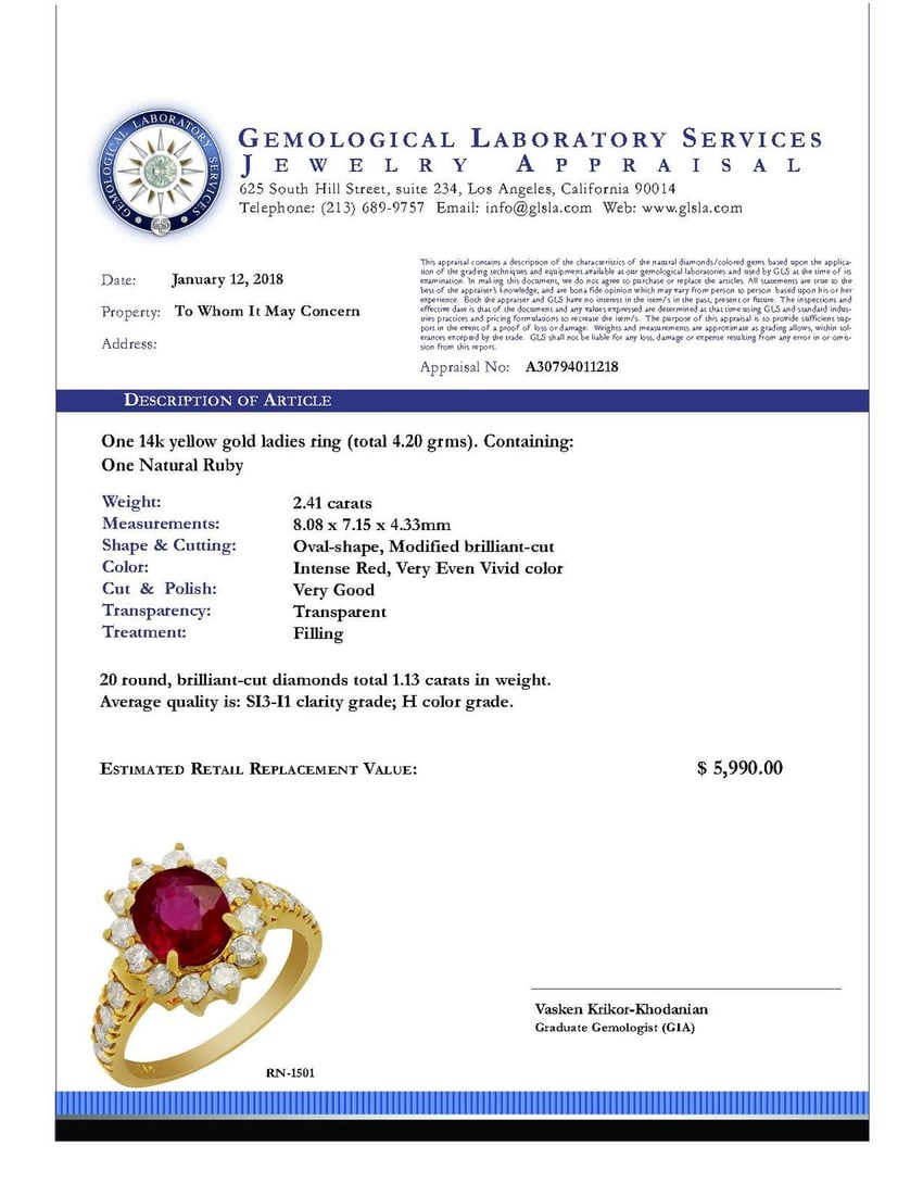 14k Yellow Gold 2.41ct Ruby 1.13ct Diamond Ring - 4