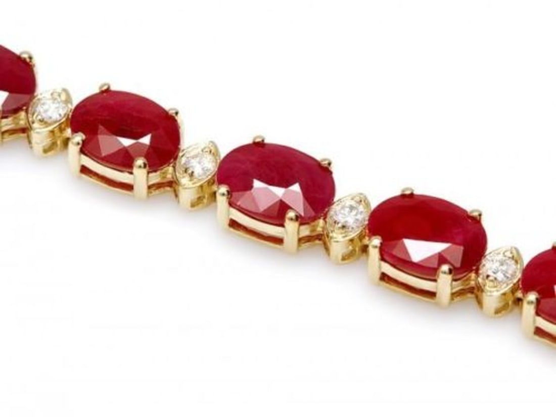 14K Gold 25.08ct Ruby 1.01ct Diamond Bracelet - 2