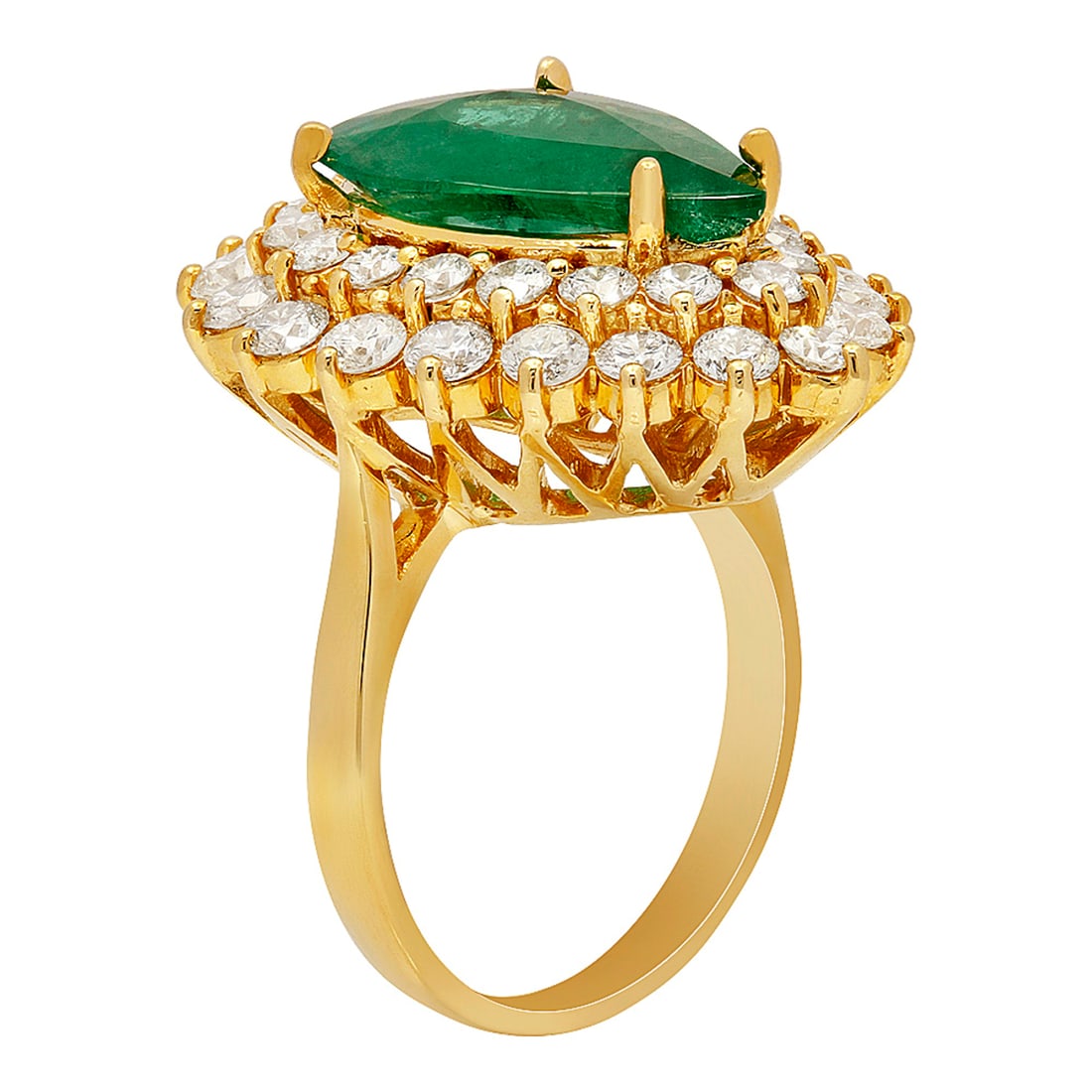 14k Yellow Gold 5.30ct Emerald 2.71ct Diamond Ring - 2