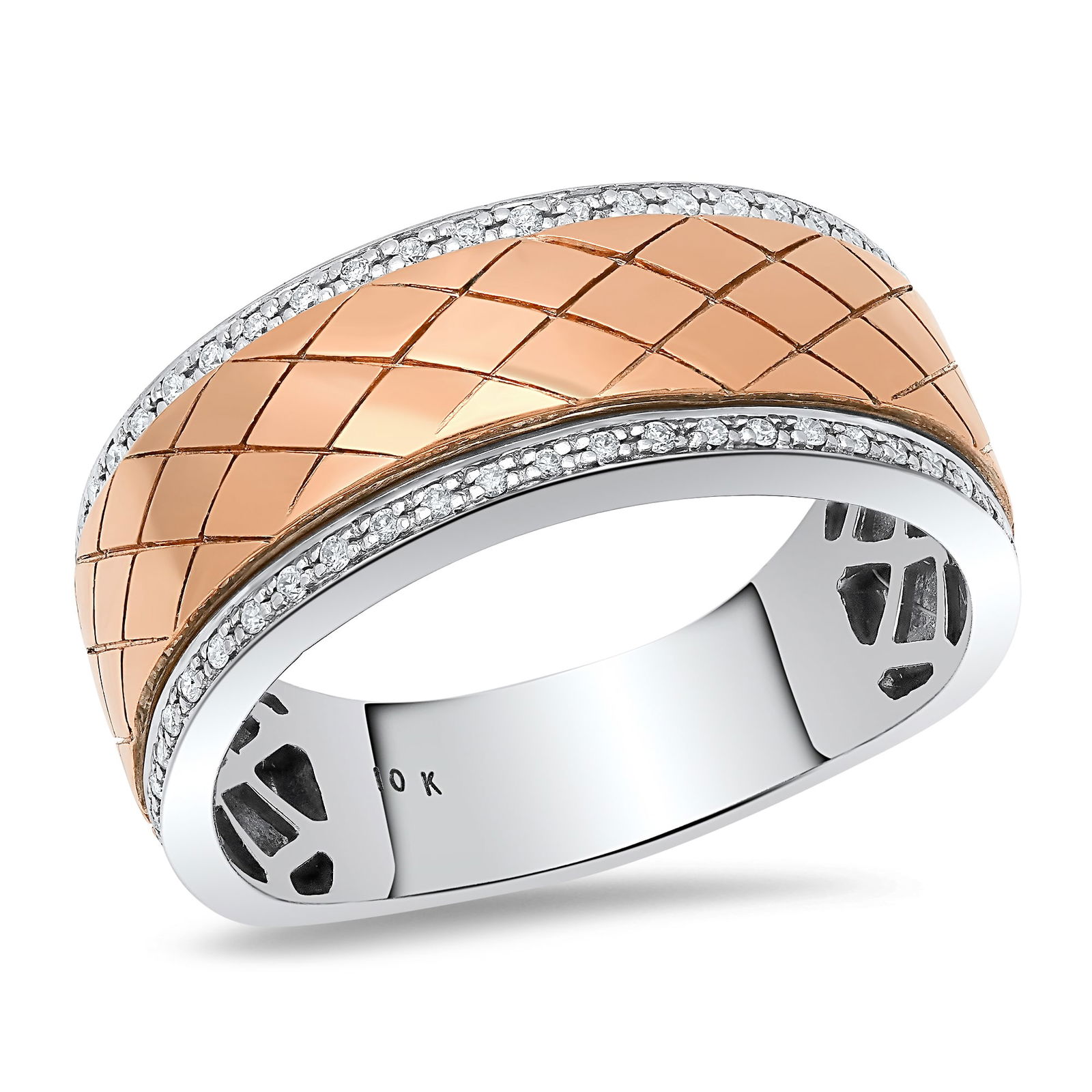 10K White and Rose Gold Setting with 0.30ct Diamond Mens Ring: Retail: $2,280.00 ****** 10K White and Rose Gold Setting with 0.30ct Diamond Mens Ring ****** Size: 12 / Metal: 10K White and Rose Gold / Total Item Weight: 7.3 Grams / Country Made: United States / /