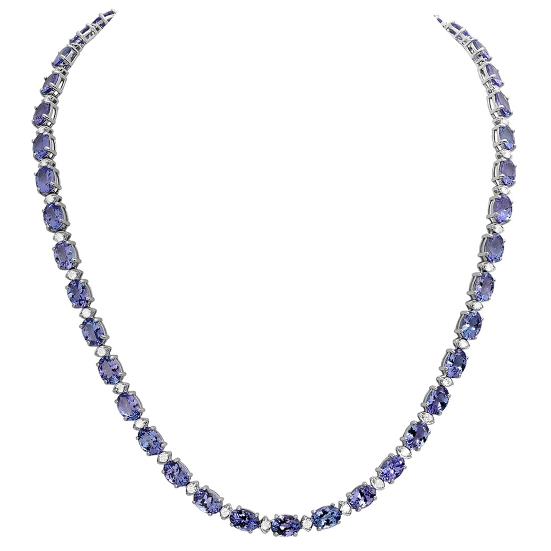 14k White Gold 35.89ct Tanzanite 1.73ct Diamond Necklace: Retail: $23,500.00 ****** 14k White Gold 35.89ct Tanzanite 1.73ct Diamond Necklace ****** Metal: 14K White Gold / Total Item Weight: 27.30 grams / Country Made: United States / / Main Stone: Tanzanite