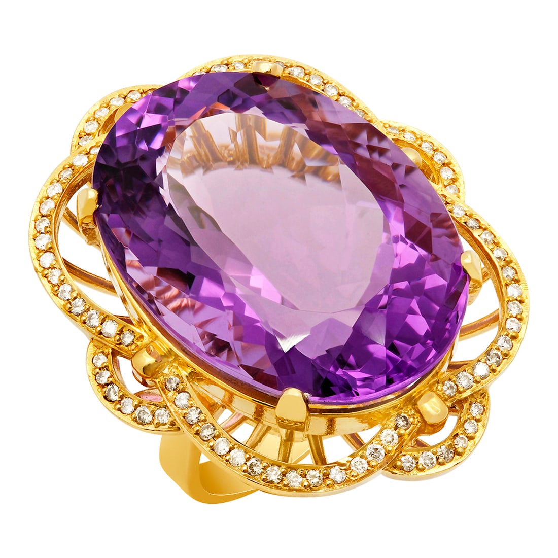 14k Yellow Gold 52.16ct Amethyst 1.09ct Diamond Ring: Retail: $8,875.00 ****** 14k Yellow Gold 52.16ct Amethyst 1.09ct Diamond Ring ****** Metal: 14K Yellow Gold / Total Item Weight: 25.70 grams / Country Made: United States / / Main Stone: Amethyst /