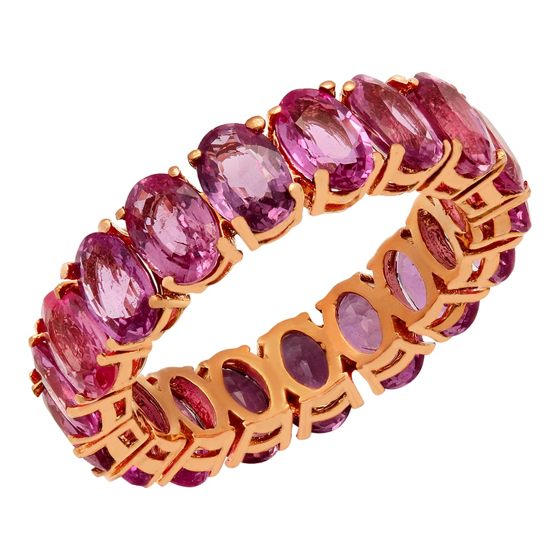 14k Rose Gold 9.98ct Pink Sapphire Eternity Band Ring: Retail: $5,995.00 ****** 14k Rose Gold 9.98ct Pink Sapphire Eternity Band Ring ****** Metal: 14K Rose Gold / Total Item Weight: 5.91 grams / Country Made: United States / / Main Stone: Pink Sapphire