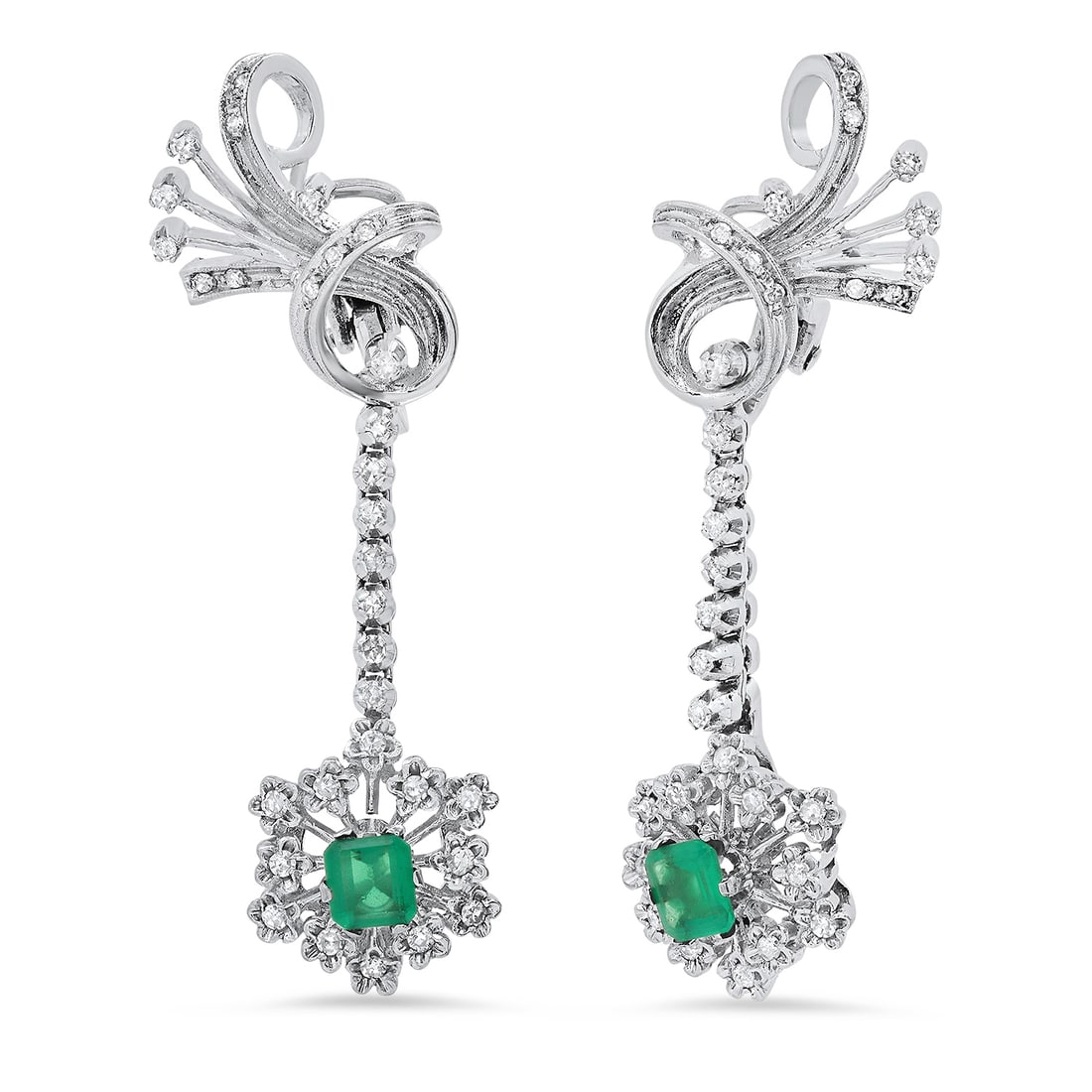 14K White Gold Setting with 1.0ct Emerald and 1.15ct Diamond Earrings: Retail: $7,110.00 ****** 14K White Gold Setting with 1.0ct Emerald and 1.15ct Diamond Earrings ****** Metal: 18K White Gold / Total Item Weight: 14.4 Grams / Country Made: United States / / Main Stone