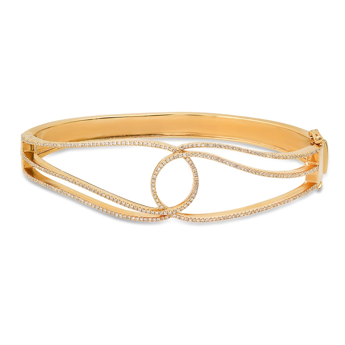 14K Yellow Gold Setting with 1.10ct LALI" Designor Diamond Bangle Bracelet": Retail: $5,000.00 ****** 14K Yellow Gold Setting with 1.10ct LALI" Designor Diamond Bangle Bracelet ****** Size: 2.5" by 2.25" / Metal: 14K Yellow Gold / Total Item Weight: 22.7 Grams / Country Made: