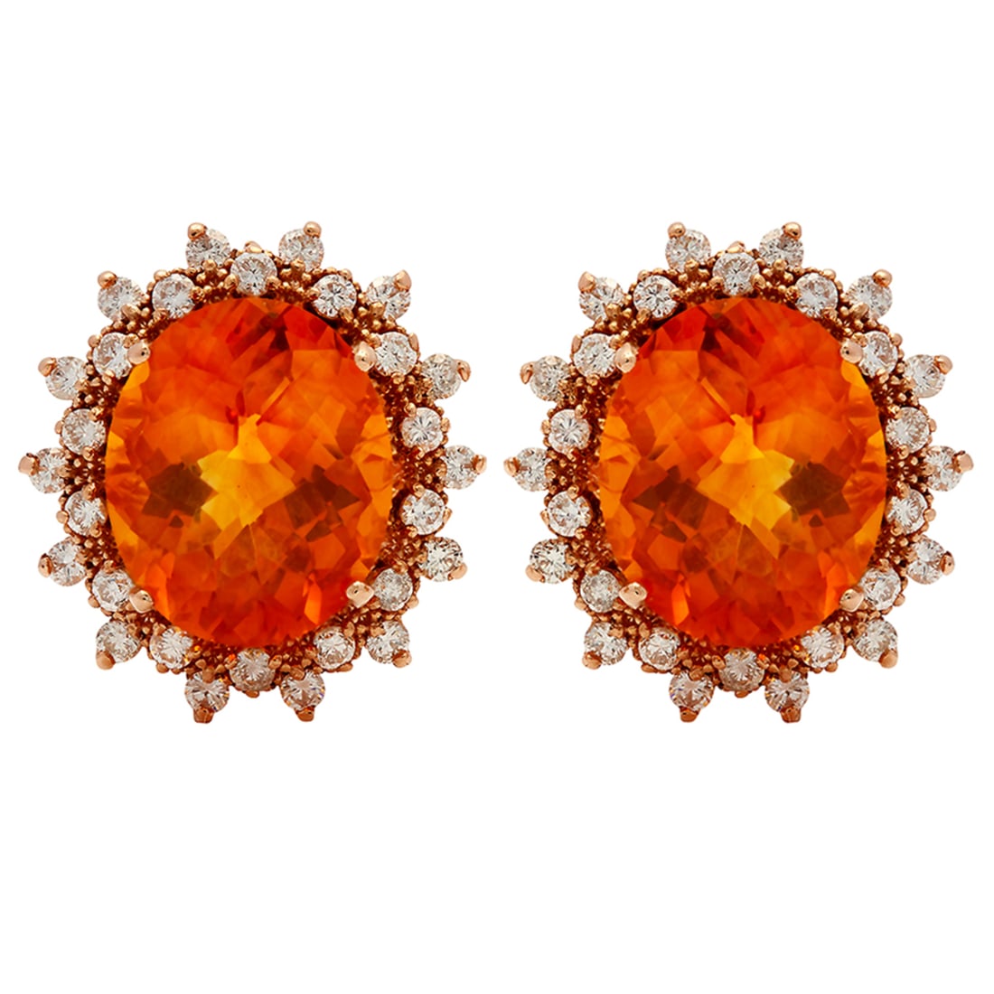14k Rose Gold 10.96ct Citrine 1.42ct Diamond Earrings: Retail: $6,830.00 ****** 14k Rose Gold 10.96ct Citrine 1.42ct Diamond Earrings ****** Metal: 14K Rose Gold / Total Item Weight: 7.80 grams / Country Made: United States / / Main Stone: Citrine /
