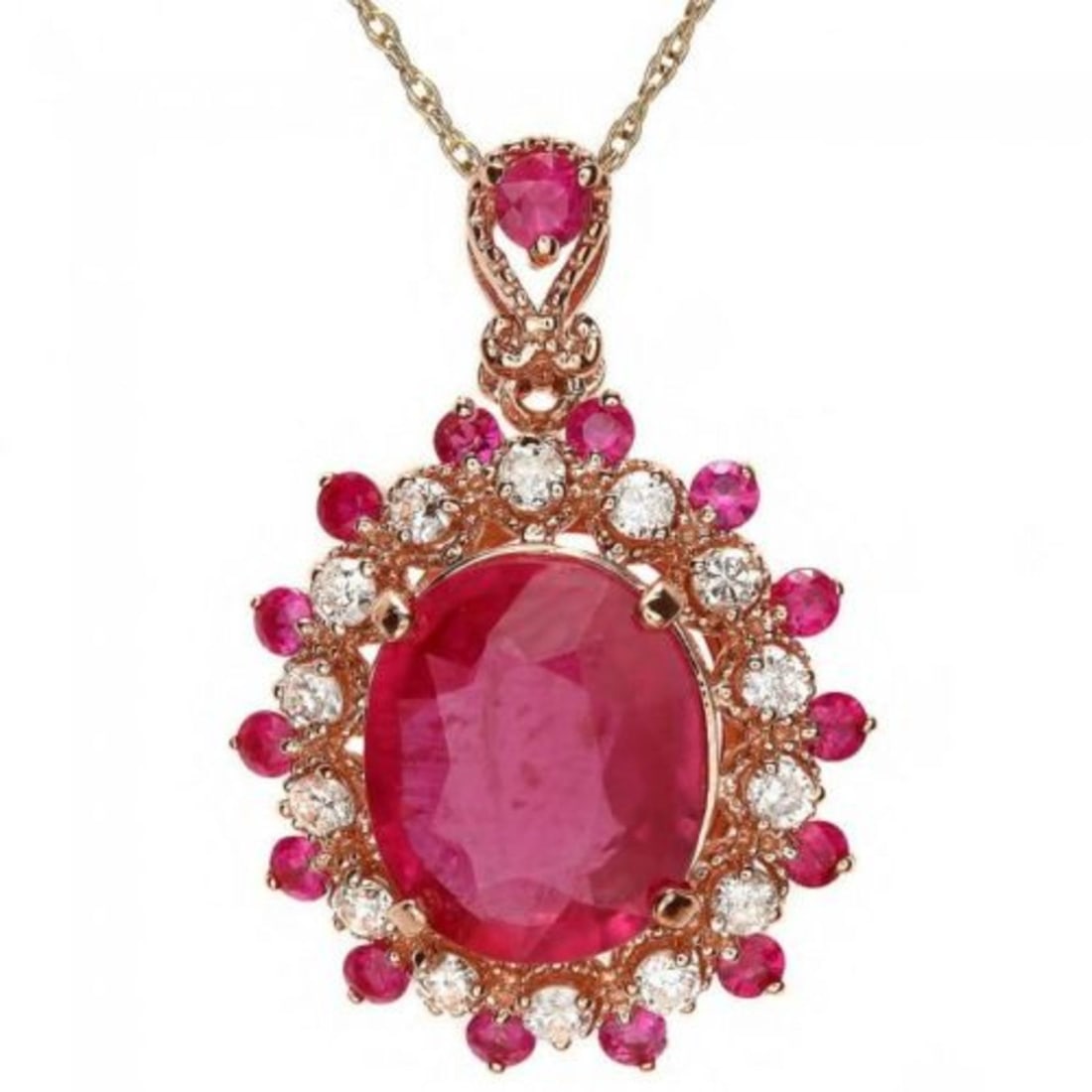 14K Gold 4.82ct Ruby 0.36ct Diamond Pendant - 2
