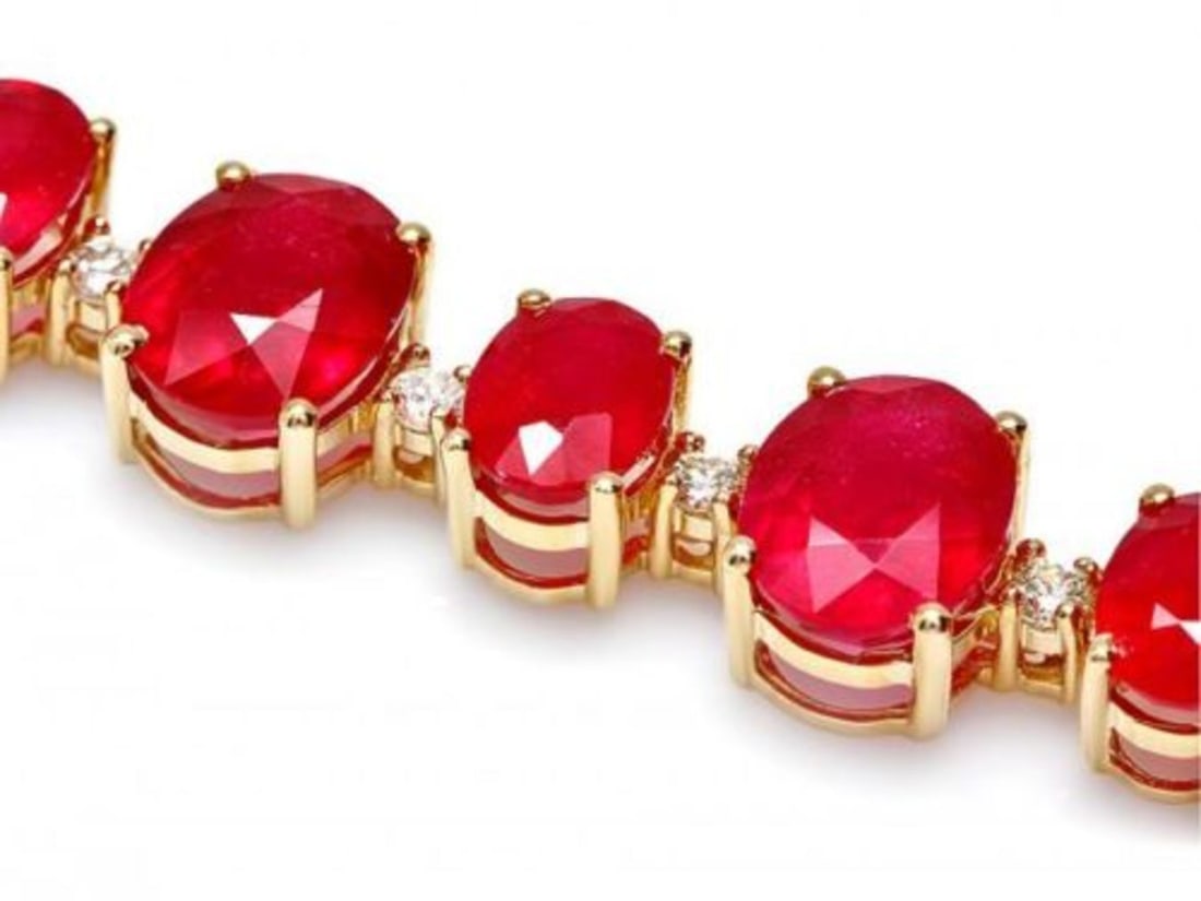 14K Gold 55.31ct Ruby 1.39ct Diamond Bracelet - 2