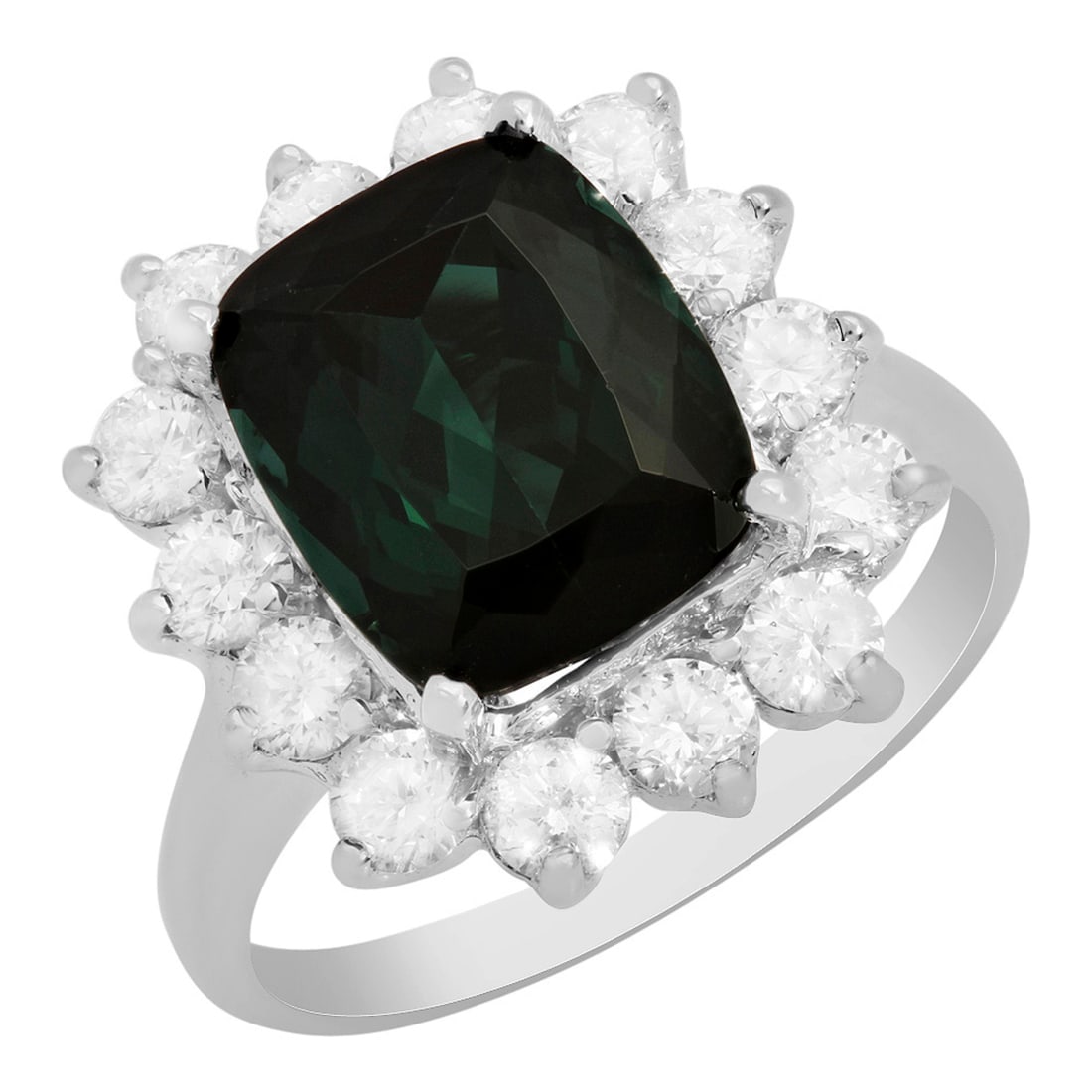 14k White Gold 4.46ct Green Tourmaline 1.27ct Diamond Ring: Retail: $12,300.00 ****** 14k White Gold 4.46ct Green Tourmaline 1.27ct Diamond Ring ****** Metal: 14K White Gold / Total Item Weight: 6.00 grams / Country Made: United States / / Main Stone: Green