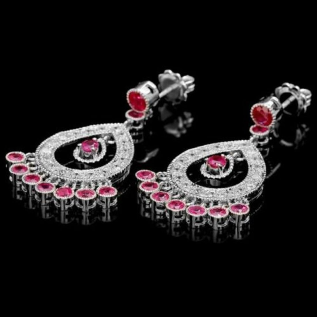 14k Gold 3.22ct Ruby 1.29ct Diamond Earrings - 3