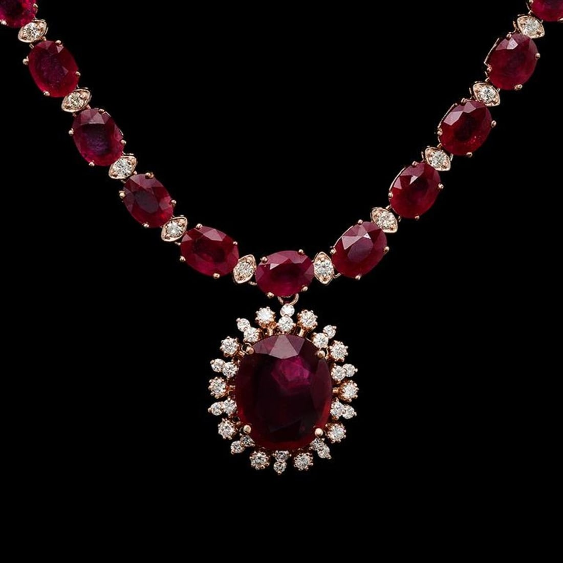 14K Gold 67.74ct Ruby & 2.48ct Diamond Necklace - 2