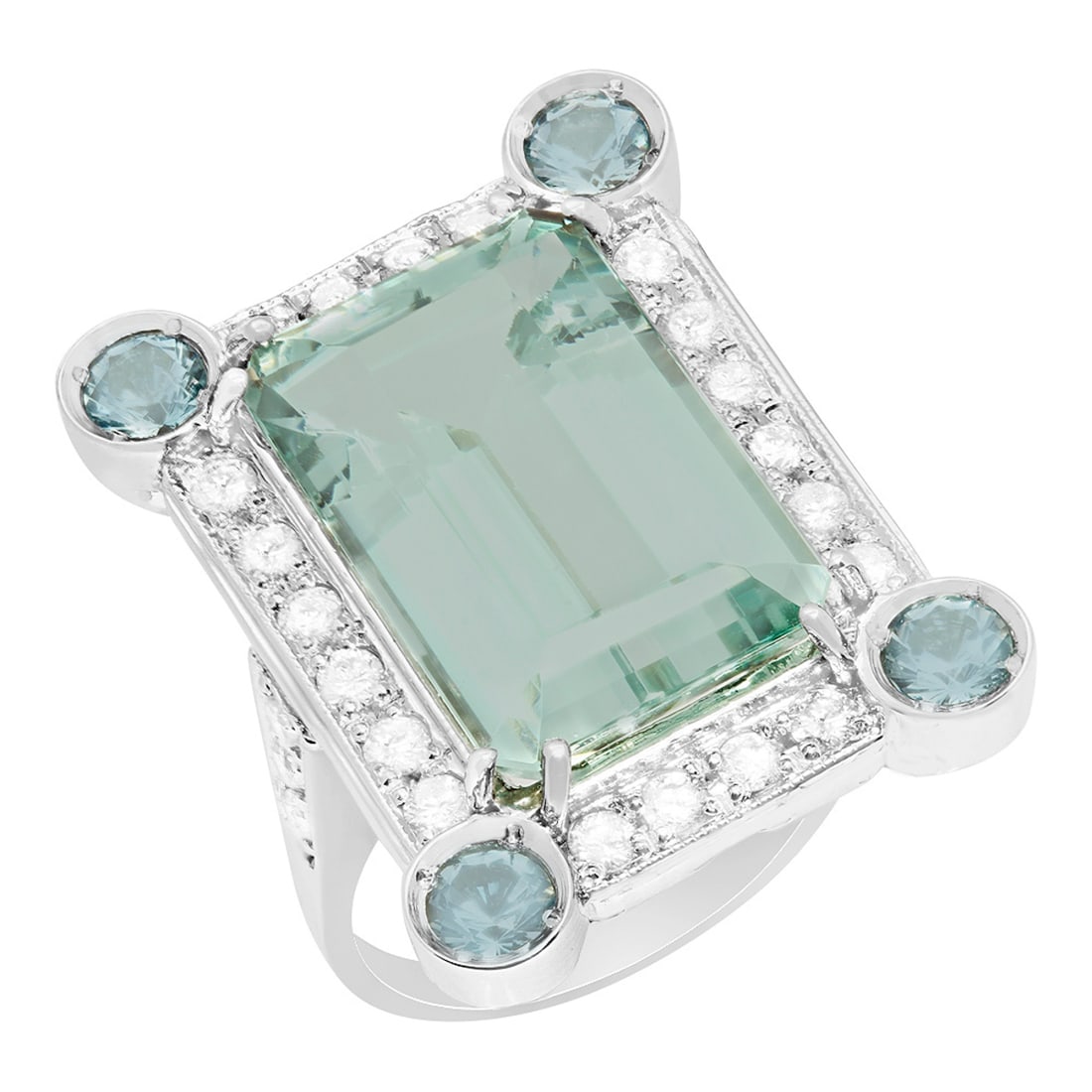 14k White Gold 16.47ct & 0.95ct Aquamarine 1.26ct Diamond Ring: Retail: $12,350.00 ****** 14k White Gold 16.47ct & 0.95ct Aquamarine 1.26ct Diamond Ring ****** Metal: 14K White Gold / Total Item Weight: 14.70 grams / Country Made: United States / / Main Stone: