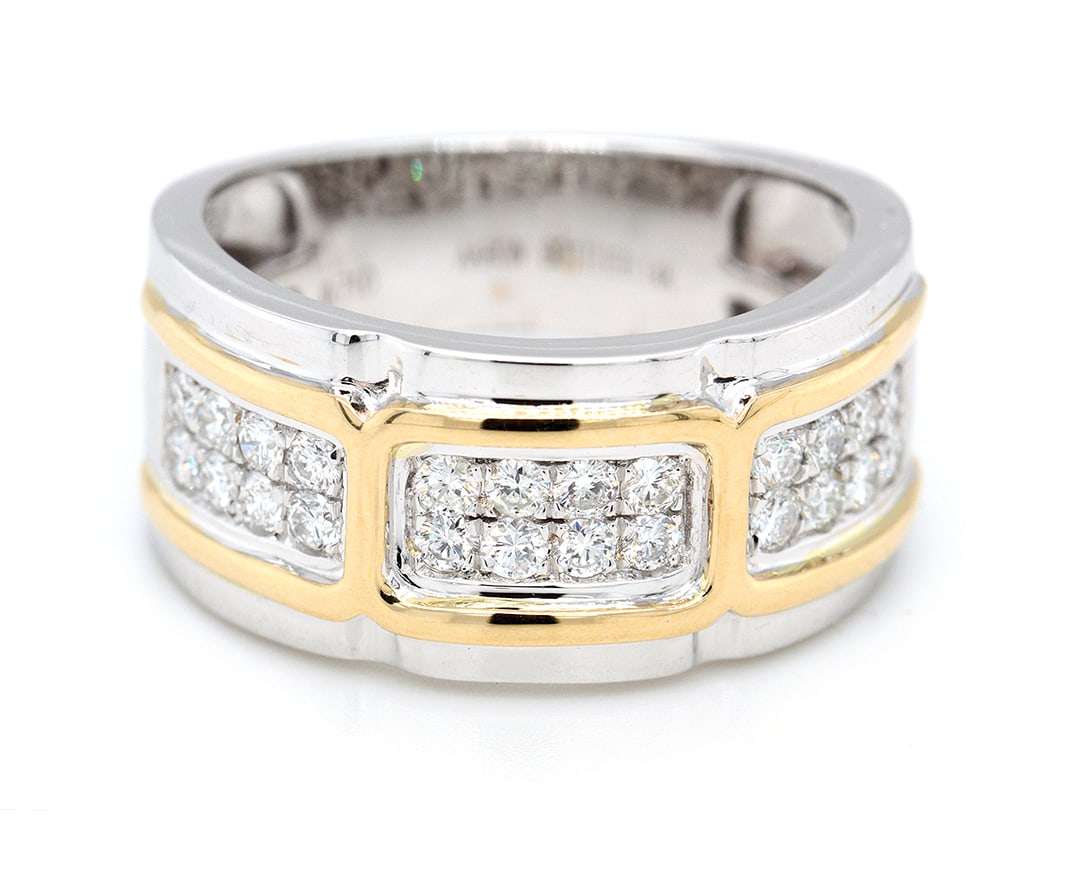 14K White and Yellow Gold Ladies Band with 0.71twc Diamonds: Retail: $8,200.00 ****** 14K White and Yellow Gold Ladies Band with 0.71twc Diamonds ****** Size: 7 / Metal: 14K White and Yellow Gold / Total Item Weight: 7.9 Grams / Country Made: United States / /
