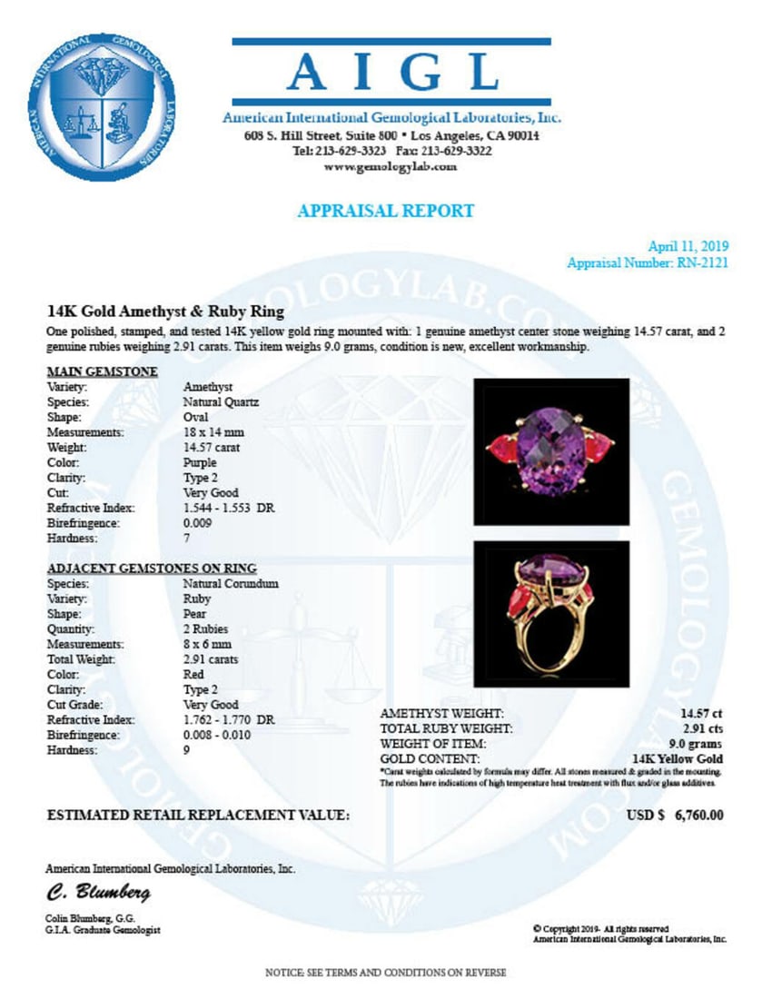 14K Yellow Gold 14.57ct Amethyst and 2.91ct Ruby Ring - 5