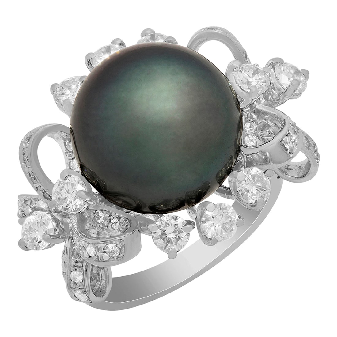 14k White Gold 14mm Pearl 2.26ct Diamond Ring (1 of 4)