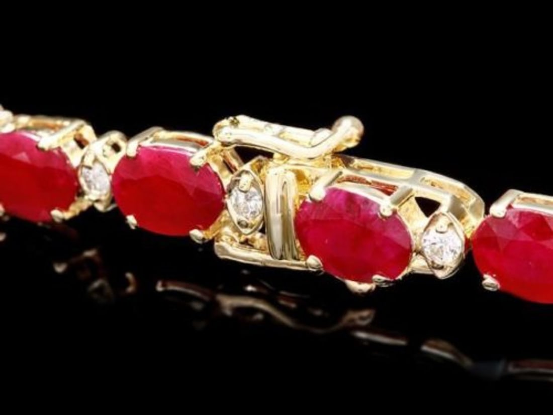 14K Gold 25.08ct Ruby 1.01ct Diamond Bracelet - 3
