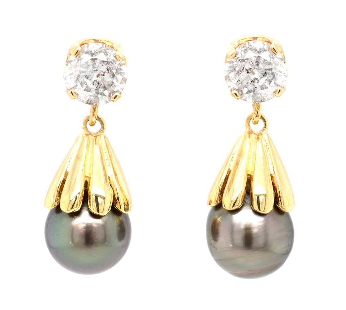 14K Yellow Gold Ladies Earrings with 9mm South Sea Pearls and 2.32tcw Diamonds (1 of 3)