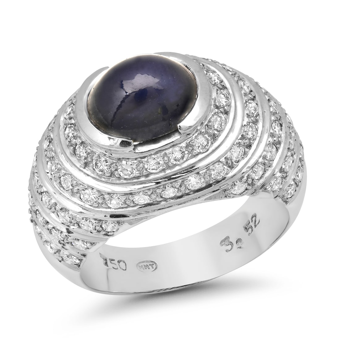 18K White Gold Setting with 3.0ct Sapphire and 0.52ct Diamond Ladies Ring: Retail: $6,880.00 ****** 18K White Gold Setting with 3.0ct Sapphire and 0.52ct Diamond Ladies Ring ****** Size: 7 (we offer free resizing to winning bidders) / Metal: 18K White Gold / Total Item Weigh