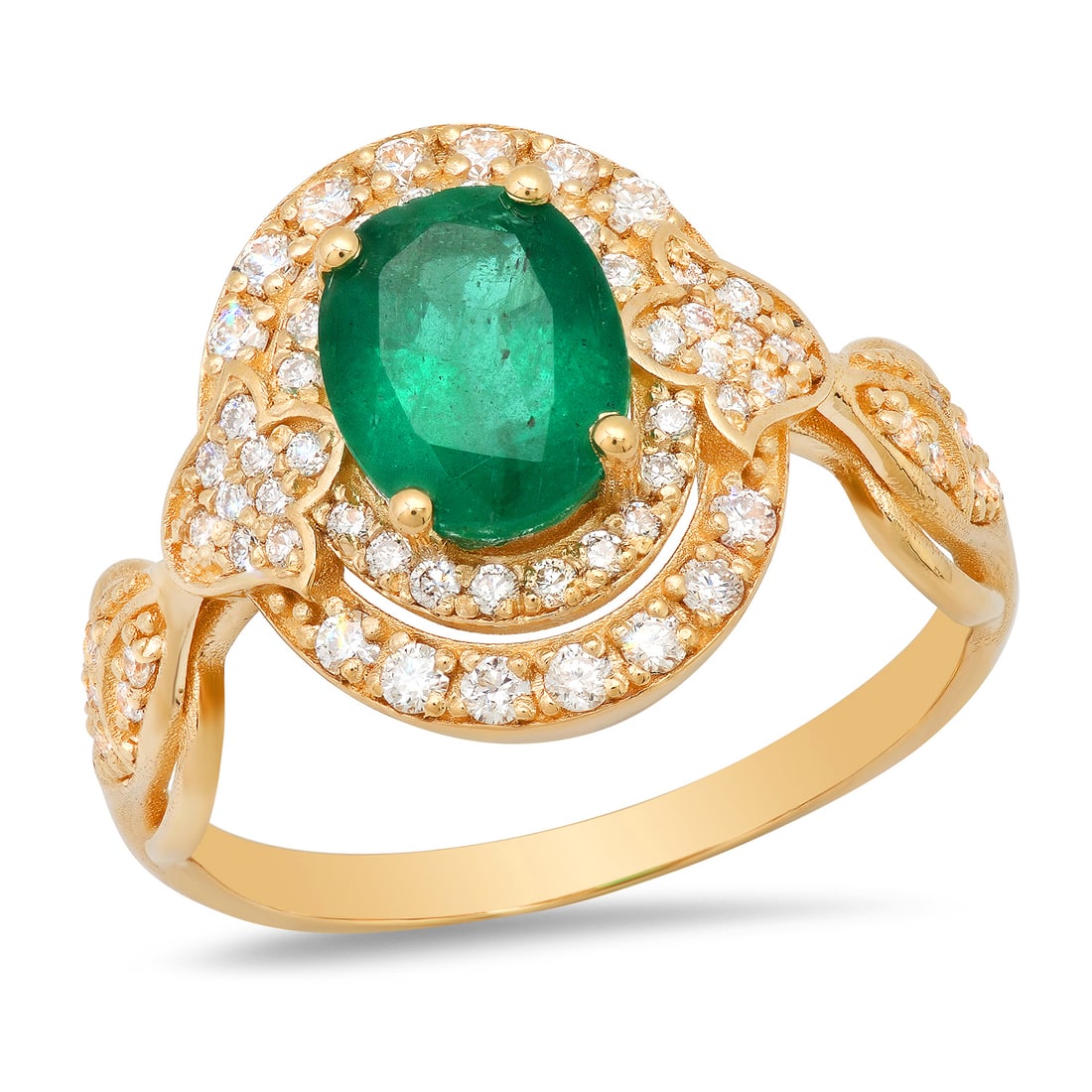 14K Yellow Gold 1.56ct Emerald and 0.56ct Diamond Ring (1 of 6)