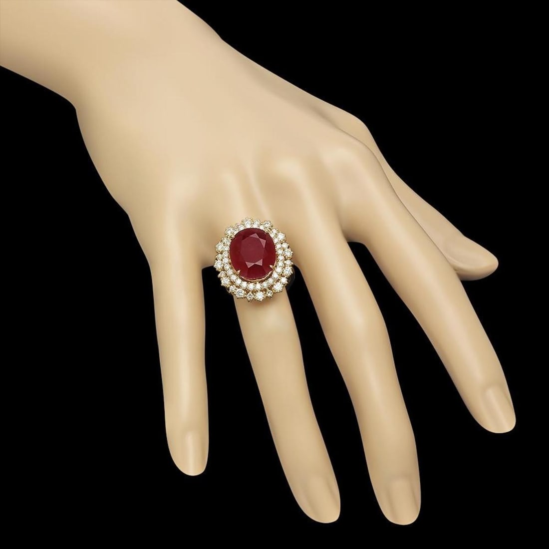 14K Yellow Gold 13.02ct Ruby and 1.57ct Diamond Ring - 3
