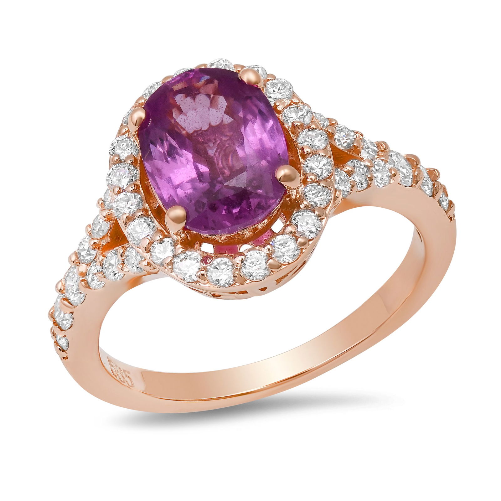 14K Rose Gold Ladies Ring with2.55ct Pink Sapphire and 0.91ct tw Adjacent Diamonds (1 of 6)