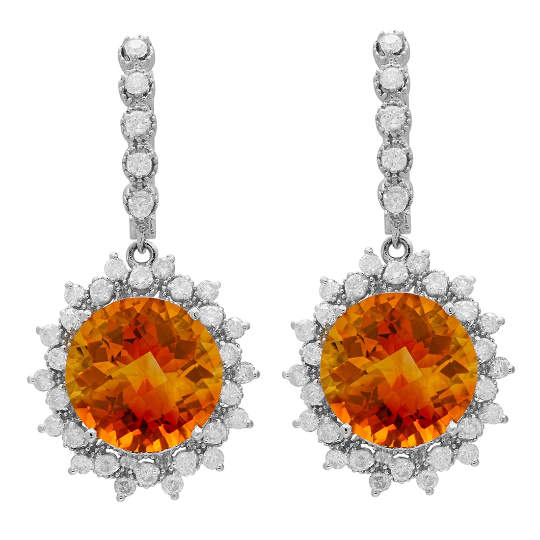 14k White Gold 12.62ct Citrine 2.12ct Diamond Earrings: Retail: $8,275.00 ****** 14k White Gold 12.62ct Citrine 2.12ct Diamond Earrings ****** Metal: 14K White Gold / Total Item Weight: 12.00 grams / Country Made: United States / / Main Stone: Citrine /