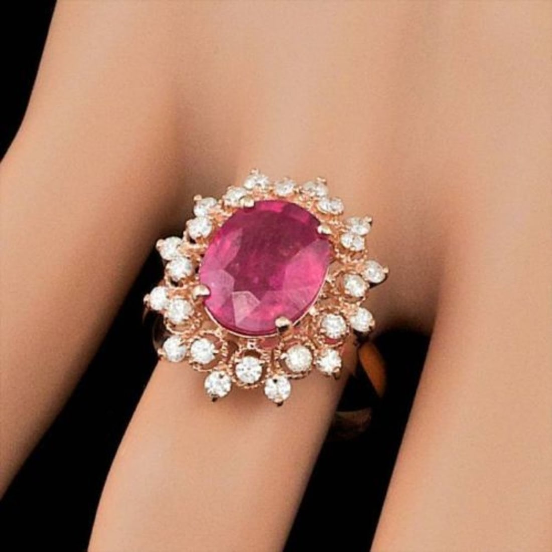 14K Rose Gold 4.23ct Ruby and 0.62ct Diamond Ring - 4