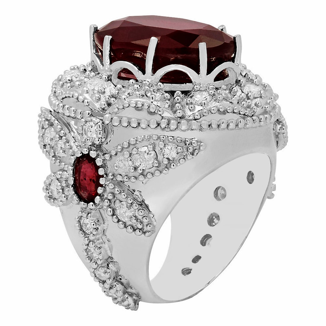 14k White Gold 18.20ct & 0.80ct Ruby 2.09ct Diamond Ring - 2