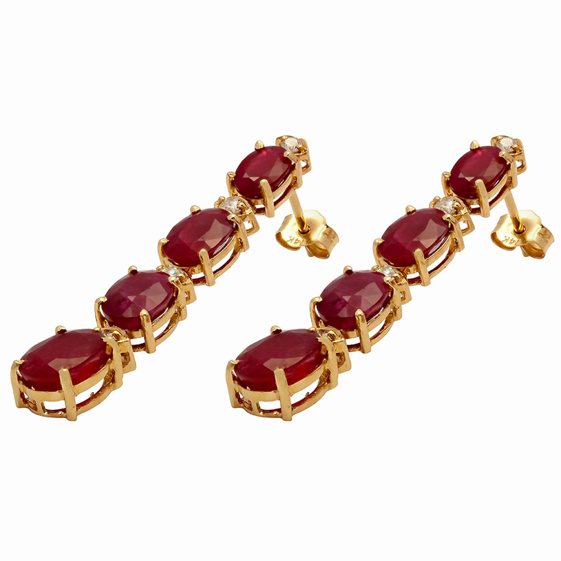14k Yellow Gold 9.70ct Ruby 0.38ct Diamond Earrings - 2