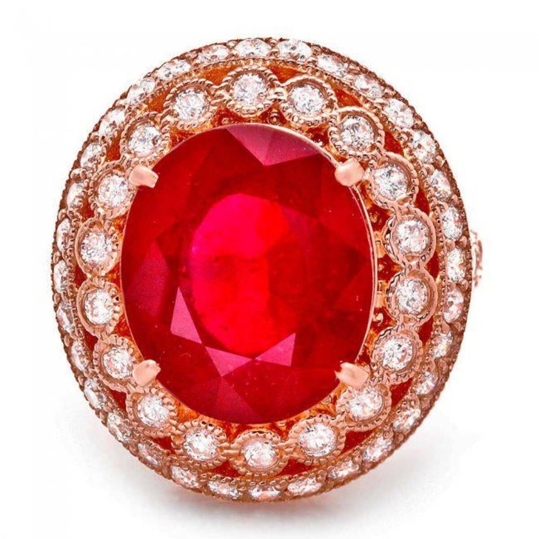 14K Rose Gold 10.85ct Ruby and 1.32ct Diamond Ring - 2
