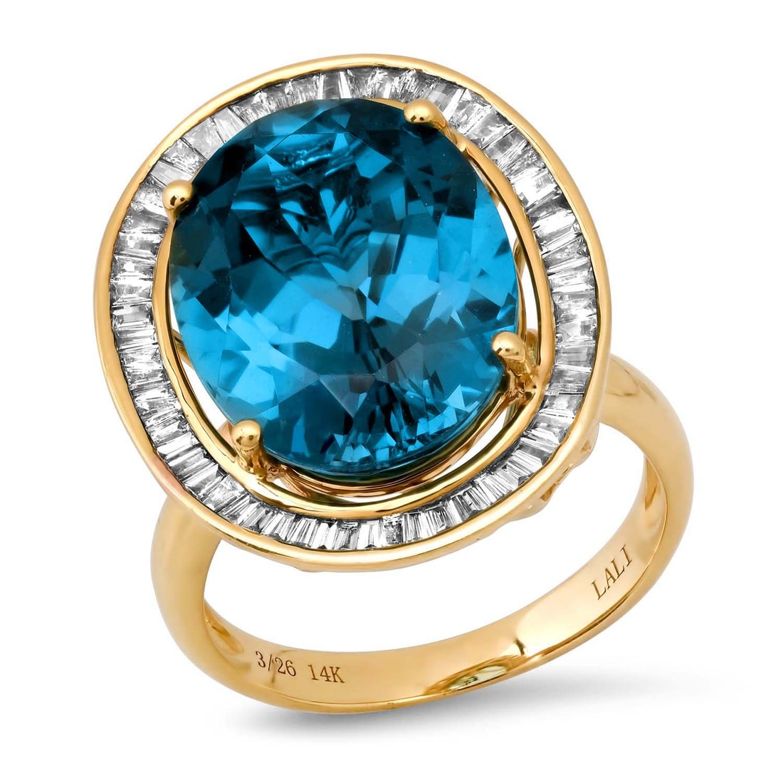 14K Yellow Gold Setting with 9.9ct Blue Topaz and 0.76ct Diamond Ladies Ring (1 of 5)