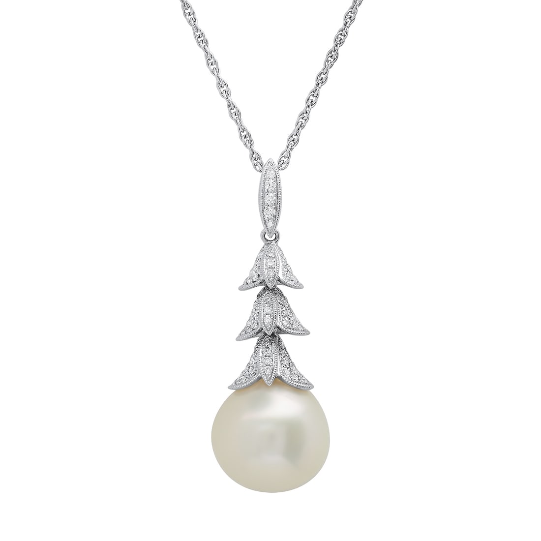 18K White Gold Setting and Platinum Chain with 13mm South Sea pearl and 0.27ct Diamond Pendant: Retail: $7,875.00 ****** 18K White Gold Setting and Platinum Chain with 13mm South Sea pearl and 0.27ct Diamond Pendant ****** Size: 16 Inches / Metal: 18K White gold and Platinum / Total Item Weight: