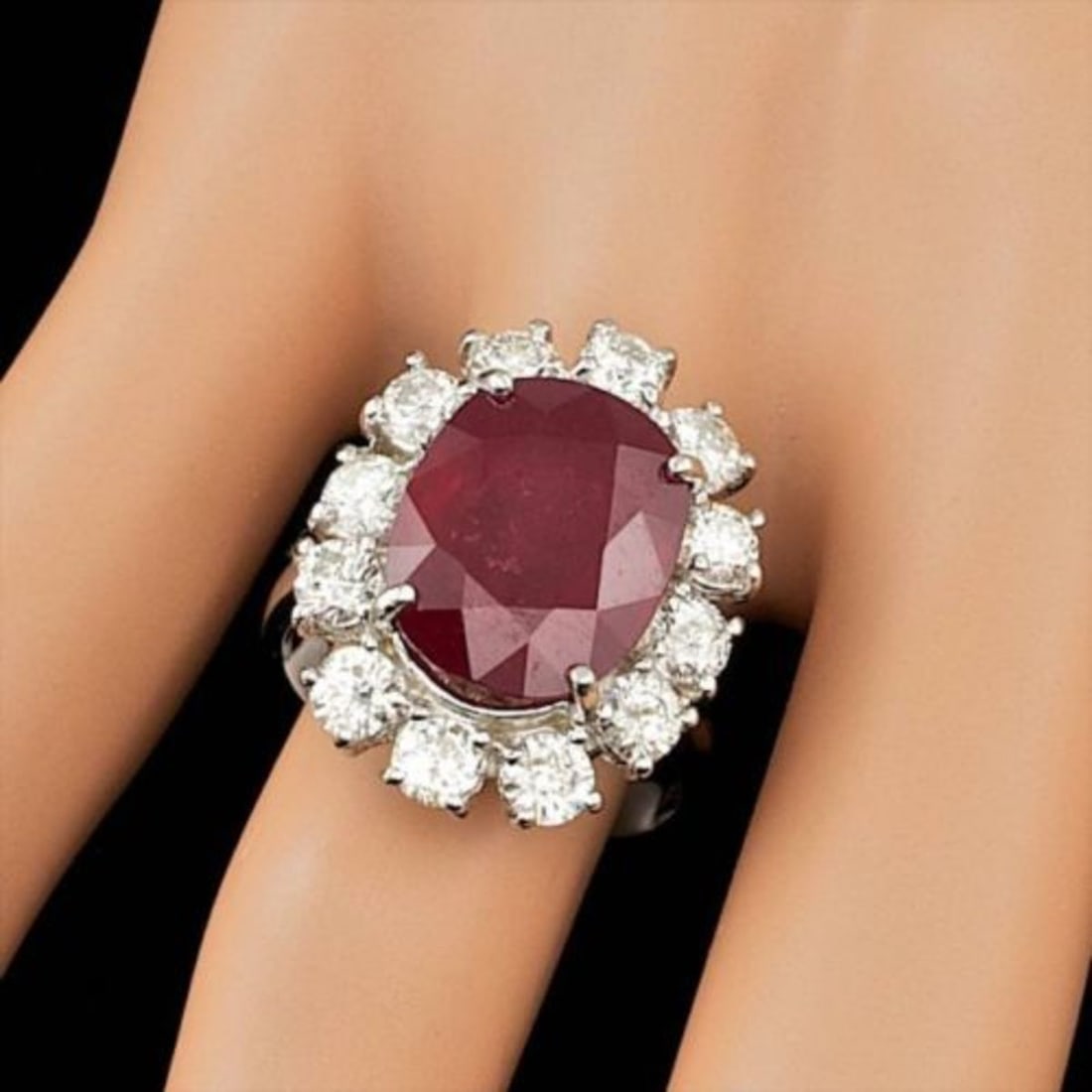 14K White Gold 11.12ct Ruby and 2.13ct Diamond Ring - 3