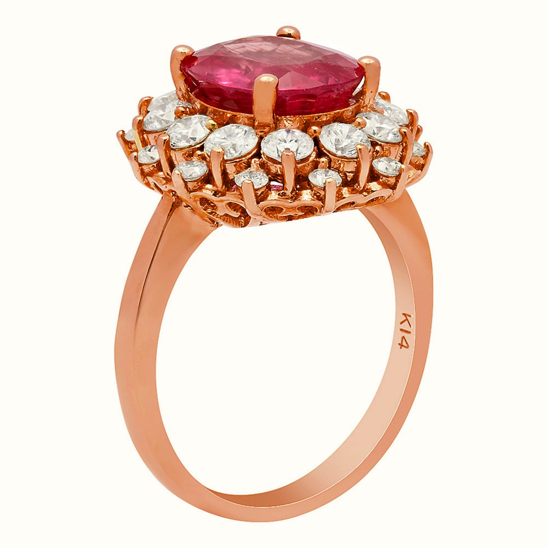 14k Rose Gold 3.99ct Ruby 1.59ct Diamond Ring - 2