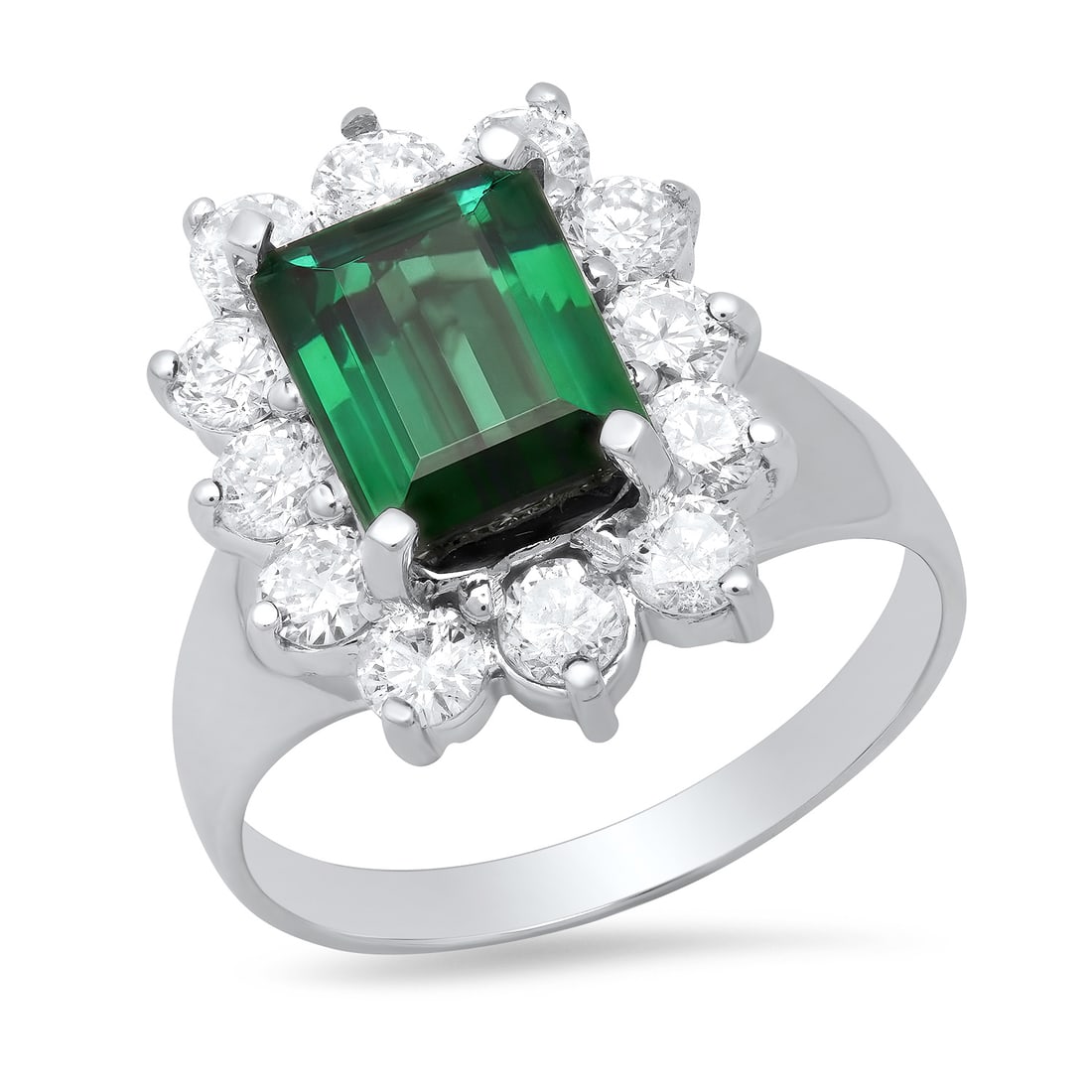 14K White Gold with 2.54ct Green Tourmaline and 1.32ct Diamond Ring: Retail: $5,863.00 ****** 14K White Gold with 2.54ct Green Tourmaline and 1.32ct Diamond Ring ****** Size: 7(we offer free resizing to winning bidders) / Metal: 14K White Gold / Total Item Weight: 5.5