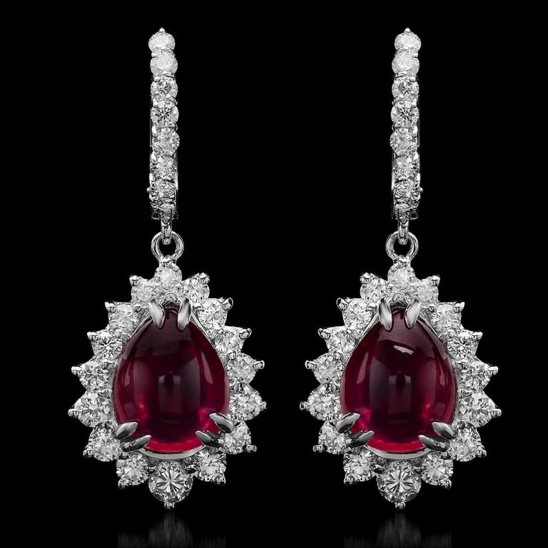 14K Gold 11.08ct Ruby 2.39ct Diamond Earrings: Retail: $12,550.00 ****** 14K Gold 11.08ct Ruby 2.39ct Diamond Earrings ****** Metal: 14K Solid White Gold / Total Item Weight: 11.2 grams / Country Made: United States / / Main Stone: Ruby / Color: R