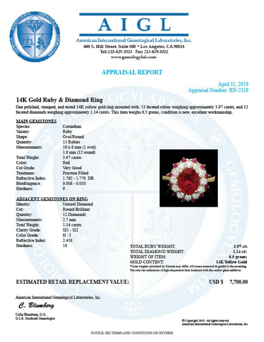 14K Yellow Gold 3.97ct Ruby and 1.14ct Diamond Ring - 4