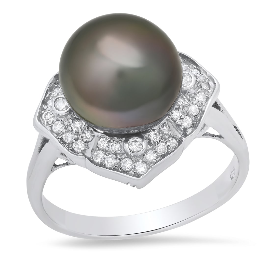 18K White Gold Setting with one 10mm South Sea Pearl and 0.50ct Diamond Ring: Retail: $3,510.00 ****** 18K White Gold Setting with one 10mm South Sea Pearl and 0.50ct Diamond Ring ****** Size: 8 (we offer free resizing to winning bidders) / Metal: 18K White Gold / Total Item