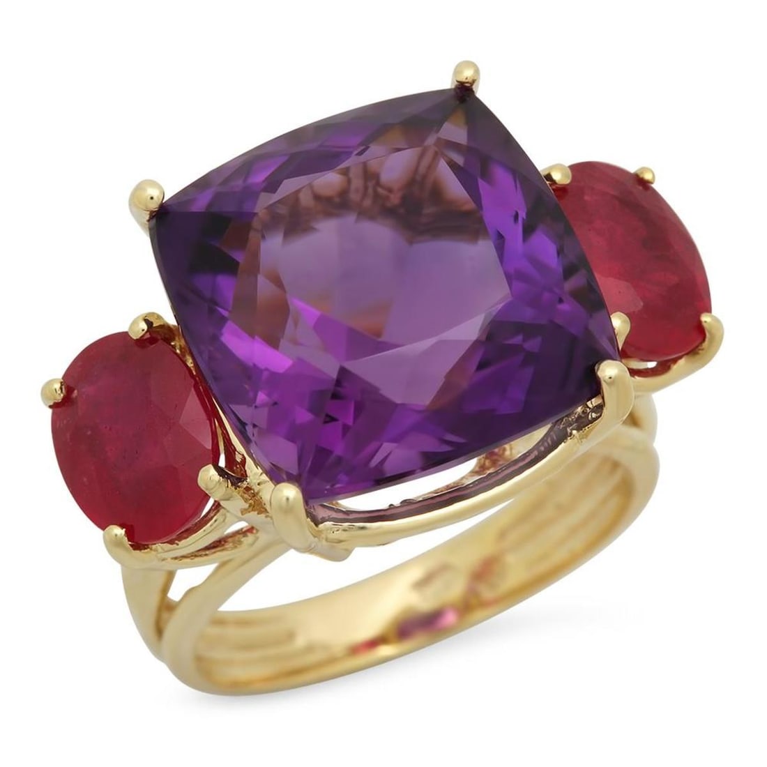 14K Yellow Gold 12.49ct Amethyst and 3.62ct Ruby Ring (1 of 5)